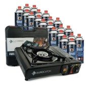 EUROCATCH 1 Burner Gas Cooker with 20 Gas Cartridges and Carrying Case
