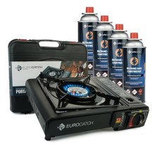 EUROCATCH 1-Burner Gas Cooker with Carrying Case, incl. 4 Gas Cartridges