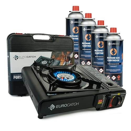 EUROCATCH 1-Burner Gas Cooker with Carrying Case, incl. 4 Gas Cartridges