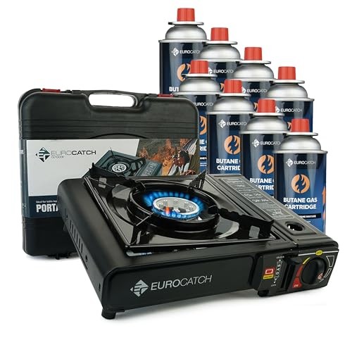 EUROCATCH Gas Cooker, 1 Burner, incl. 8 Gas Cartridges, with Carrying Case