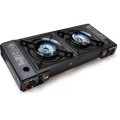 EUROCATCH 2 Burner Gas Stove Camping Cooker, Black, without gas cartridges