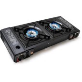 EUROCATCH 2 Burner Gas Stove Camping Cooker, Black, without gas cartridges