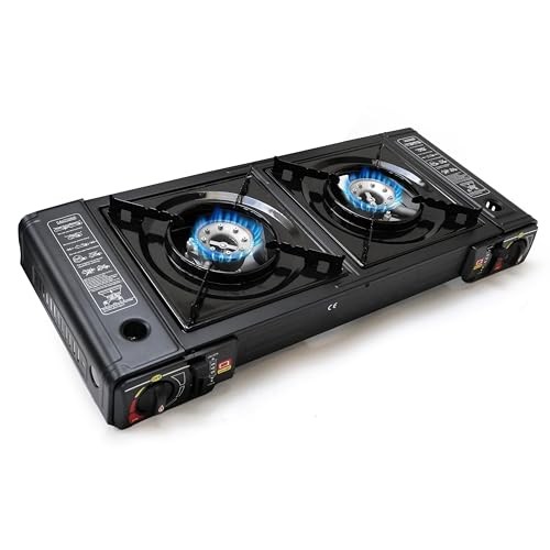 EUROCATCH 2 Burner Gas Stove Camping Cooker, Black, without gas cartridges-5