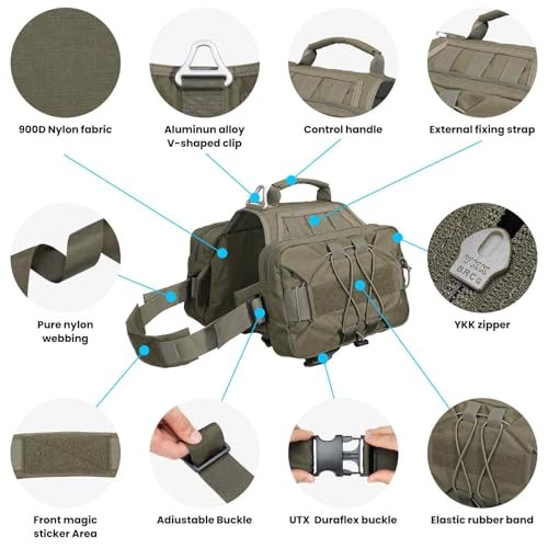 EXCELLENT ELITE SPANKER Dog Pack Saddle Bag Backpack, Military Green, L-2