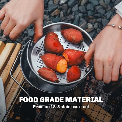 Fire-Maple 1.8L Stainless Steel Camping Pot with Steamer Basket and Foldable Handle-1