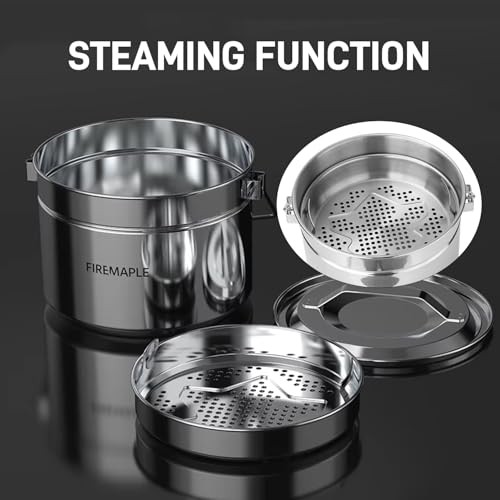 Fire-Maple 1.8L Stainless Steel Camping Pot with Steamer Basket and Foldable Handle-5