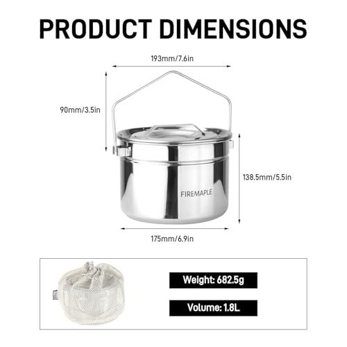 Fire-Maple 1.8L Stainless Steel Camping Pot with Steamer Basket and Foldable Handle-6