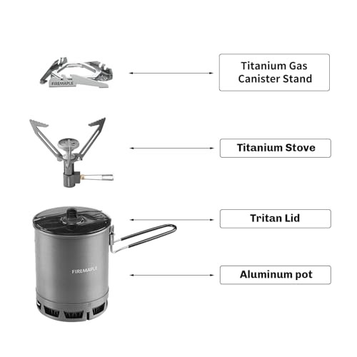Fire-Maple Petrel 246g Ultralight Camping Cooking Set, Aluminium Pot, Titanium Stove and Gas Canister Stand, Fmc-g3-3