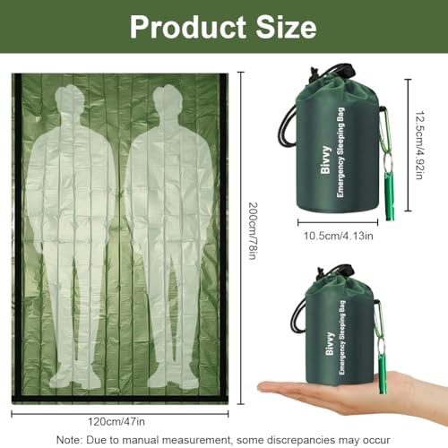 flintronic 2-Pack Green Survival Sleeping Bags, Emergency Bivvy Bags with Whistle-1