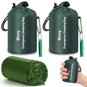 flintronic 2-Pack Green Survival Sleeping Bags, Emergency Bivvy Bags with Whistle
