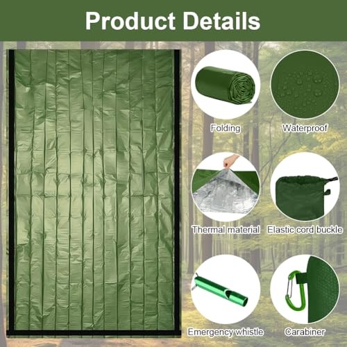 flintronic 2-Pack Green Survival Sleeping Bags, Emergency Bivvy Bags with Whistle-2