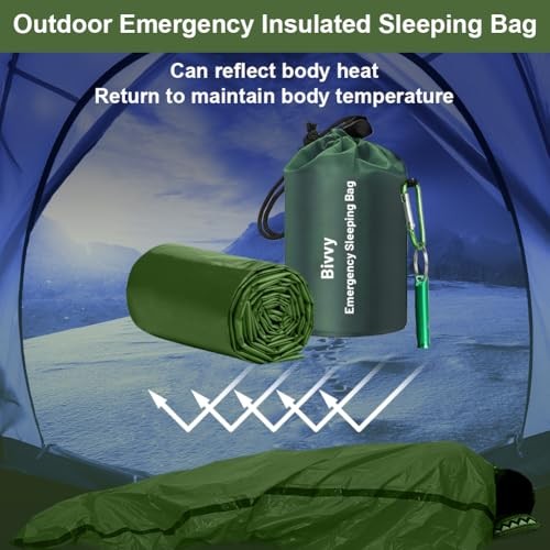 flintronic 2-Pack Green Survival Sleeping Bags, Emergency Bivvy Bags with Whistle-3