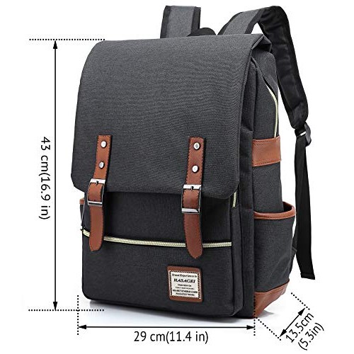 HASAGEI Vintage Unisex Casual School Bag Travel Laptop Backpack, Black, One Size-5
