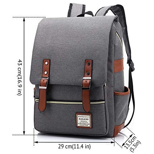 HASAGEI Vintage Unisex Casual School Bag Backpack, Grey, One Size-1