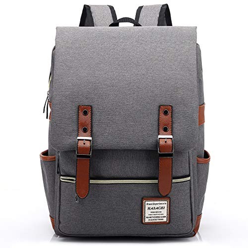 HASAGEI Vintage Unisex Casual School Bag Backpack, Grey, One Size