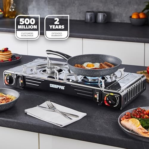 GEEPAS Portable Camping Gas Stove, Double Burner with Automatic Ignition-1
