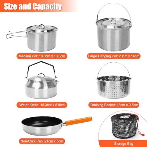 GFTIME 5-Piece Stainless Steel Camping Cooking Set with Storage Bag-1