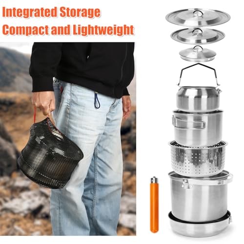 GFTIME 5-Piece Stainless Steel Camping Cooking Set with Storage Bag-2