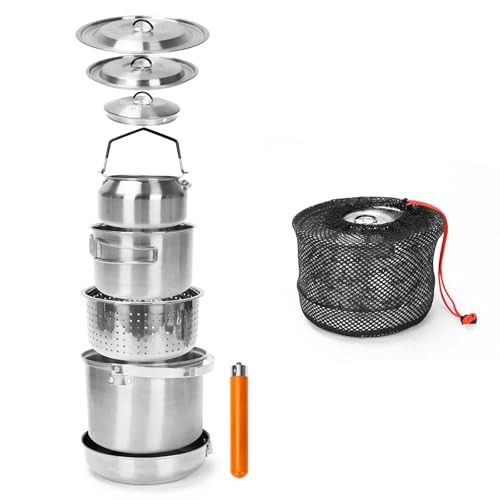 GFTIME 5-Piece Stainless Steel Camping Cooking Set with Storage Bag