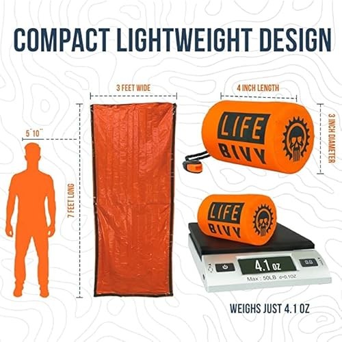 Go Time Gear Life Emergency Bivy Sack 2 Pack, Orange, with Whistle-2