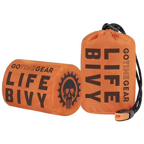 Go Time Gear Life Emergency Bivy Sack 2 Pack, Orange, with Whistle