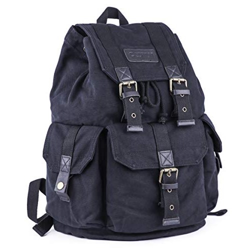 GOOTIUM 21101GRY-S High Density Thick Canvas Backpack Rucksack, Black, Small-1