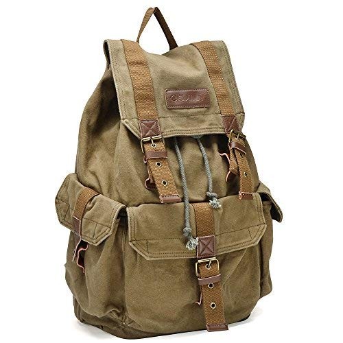 GOOTIUM Canvas Backpack Vintage Outdoor Rucksack Day Pack, Army Green, L-1