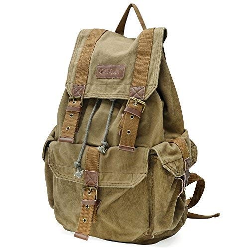 GOOTIUM Canvas Backpack Vintage Outdoor Rucksack Day Pack, Army Green, L-2