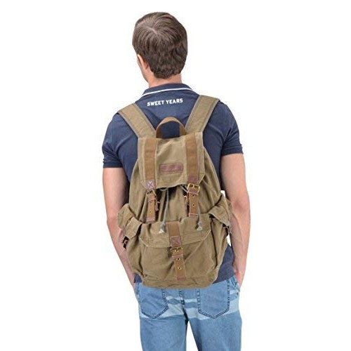 GOOTIUM Canvas Backpack Vintage Outdoor Rucksack Day Pack, Army Green, L-4