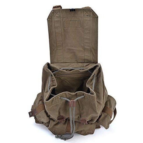 GOOTIUM Canvas Backpack Vintage Outdoor Rucksack Day Pack, Army Green, L-5