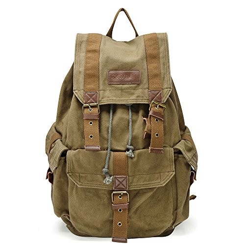 GOOTIUM Canvas Backpack Vintage Outdoor Rucksack Day Pack, Army Green, L
