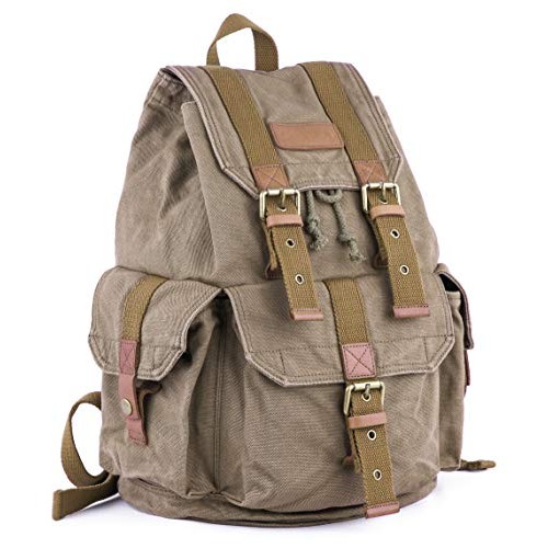 GOOTIUM Canvas Backpack Vintage Outdoor Rucksack, Olive Green, Small-1
