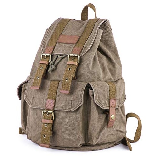 GOOTIUM Canvas Backpack Vintage Outdoor Rucksack, Olive Green, Small-2
