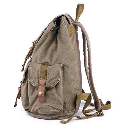 GOOTIUM Canvas Backpack Vintage Outdoor Rucksack, Olive Green, Small-3
