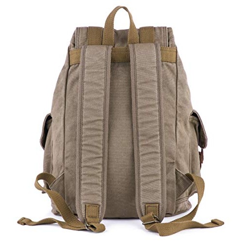 GOOTIUM Canvas Backpack Vintage Outdoor Rucksack, Olive Green, Small-4