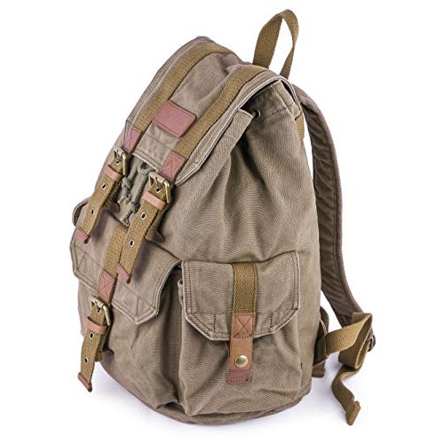 GOOTIUM Canvas Backpack Vintage Outdoor Rucksack, Olive Green, Small-5