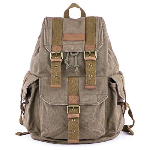 GOOTIUM Canvas Backpack Vintage Outdoor Rucksack, Olive Green, Small