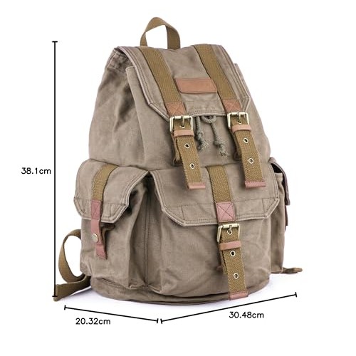 GOOTIUM Canvas Backpack Vintage Outdoor Rucksack, Olive Green, Small-7