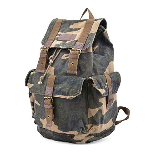 GOOTIUM Canvas Backpack, Vintage Outdoor Rucksack Day Pack, Large Camouflage-1