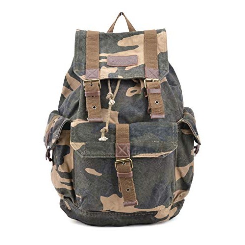 GOOTIUM Canvas Backpack, Vintage Outdoor Rucksack Day Pack, Large Camouflage