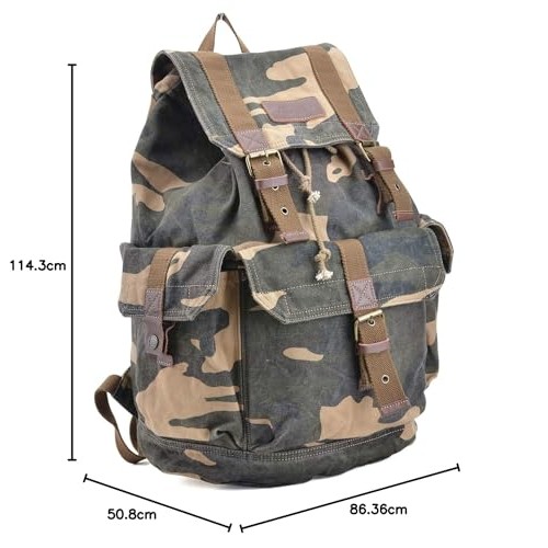 GOOTIUM Canvas Backpack, Vintage Outdoor Rucksack Day Pack, Large Camouflage-7