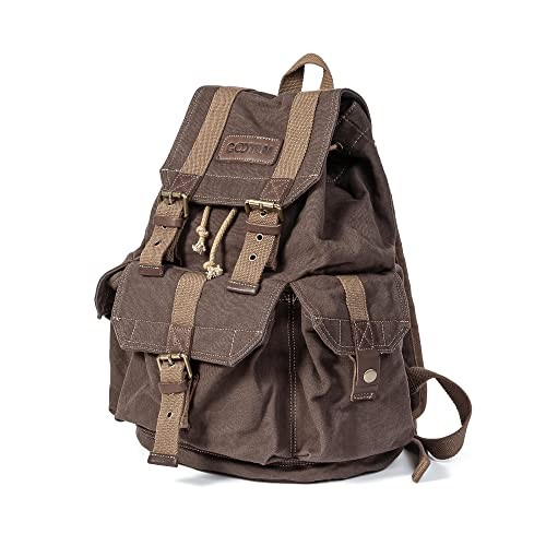 GOOTIUM Canvas Backpack Vintage Outdoor Rucksack Day Pack, Coffee, L-2