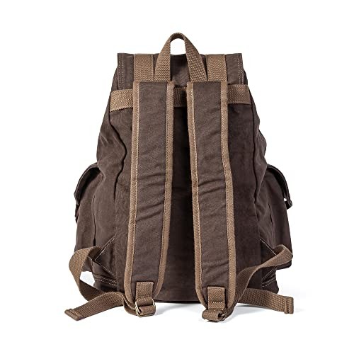 GOOTIUM Canvas Backpack Vintage Outdoor Rucksack Day Pack, Coffee, L-4