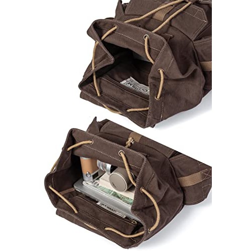 GOOTIUM Canvas Backpack Vintage Outdoor Rucksack Day Pack, Coffee, L-5