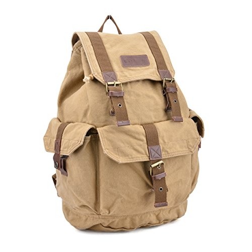 GOOTIUM Canvas Backpack Vintage Outdoor Rucksack Day Pack, Khaki, L-2