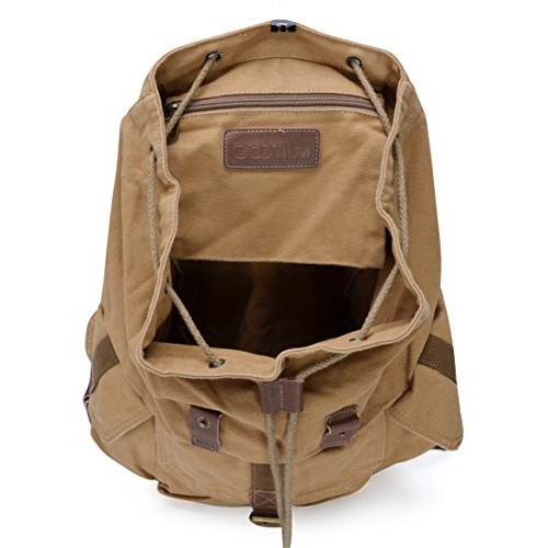 GOOTIUM Canvas Backpack Vintage Outdoor Rucksack Day Pack, Khaki, L-5