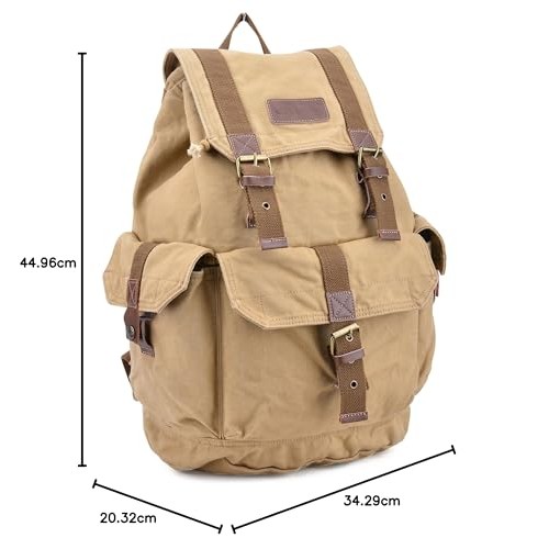 GOOTIUM Canvas Backpack Vintage Outdoor Rucksack Day Pack, Khaki, L-7