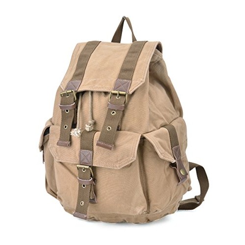 Gootium Canvas Backpack Vintage Outdoor Rucksack Day Pack, Small, Khaki-1