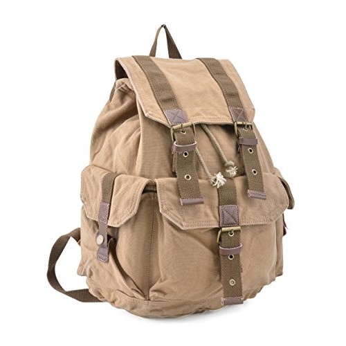 Gootium Canvas Backpack Vintage Outdoor Rucksack Day Pack, Small, Khaki-2