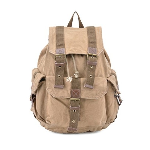 Gootium Canvas Backpack Vintage Outdoor Rucksack Day Pack, Small, Khaki